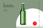 Green Glass Beer Bottle Mockup 500ml