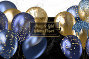 Navy and Gold Balloons Clipart