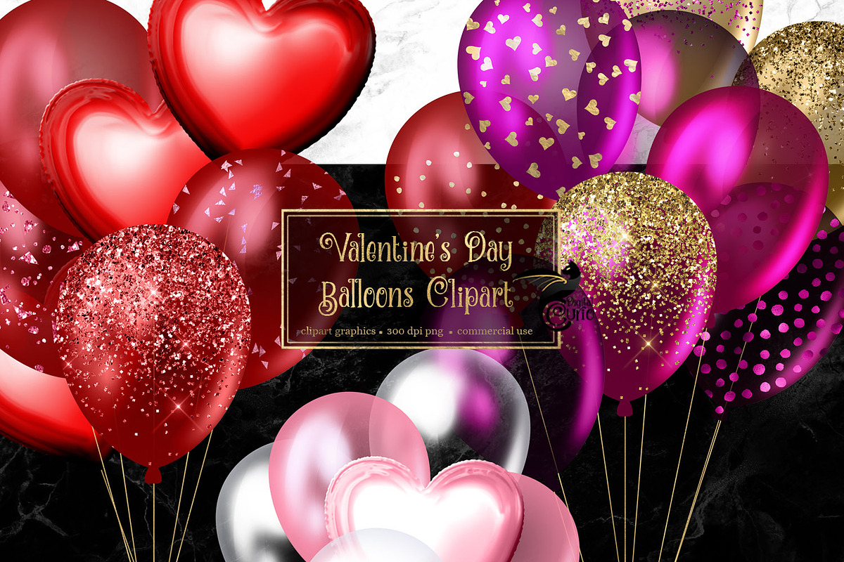 Valentine's Day Balloons Clipart in Illustrations - product preview 8