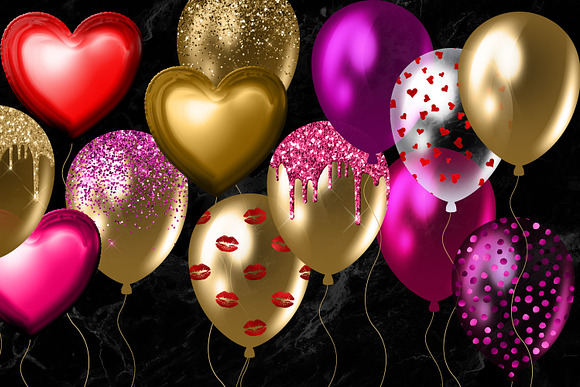 Valentine's Day Balloons Clipart in Illustrations - product preview 3