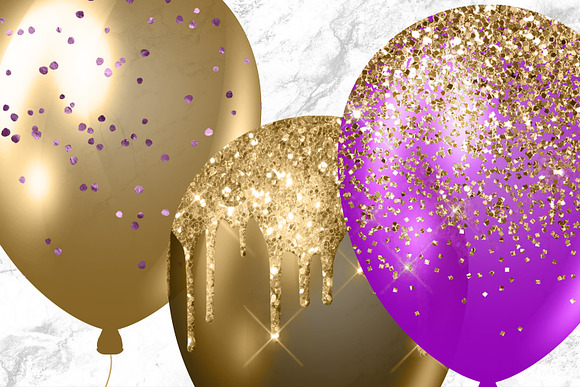 Purple and Gold Balloons Clipart in Illustrations - product preview 4