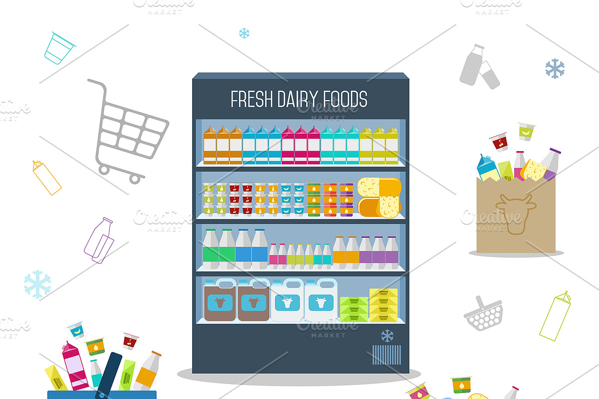Shelves with dairy products. in Illustrations - product preview 8