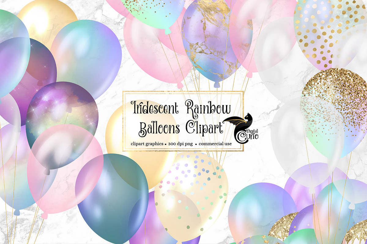 Iridescent Rainbow Balloons Clipart in Illustrations - product preview 8