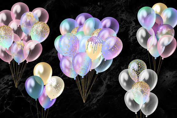 Iridescent Rainbow Balloons Clipart in Illustrations - product preview 1