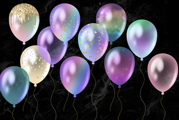 Iridescent Rainbow Balloons Clipart in Illustrations - product preview 2