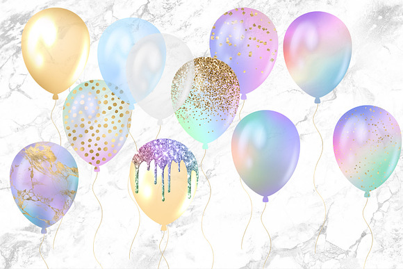Iridescent Rainbow Balloons Clipart in Illustrations - product preview 3