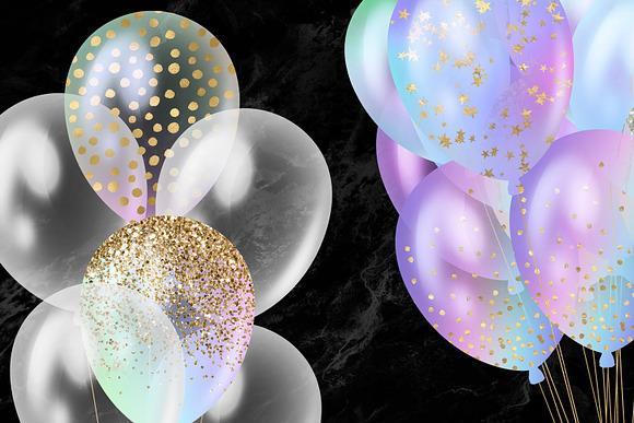 Iridescent Rainbow Balloons Clipart in Illustrations - product preview 4