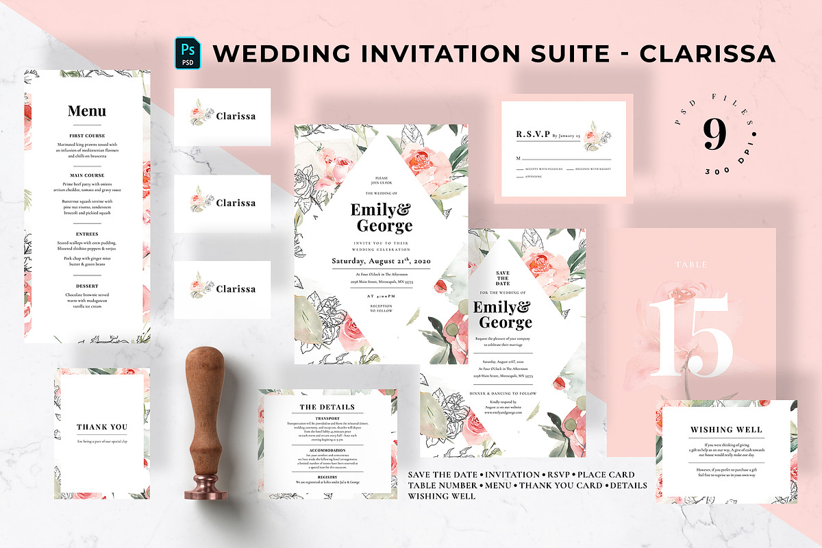 Wedding Invitation Suite - Clarissa in Wedding Templates - product preview 8