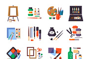 Art tools and materials icon set