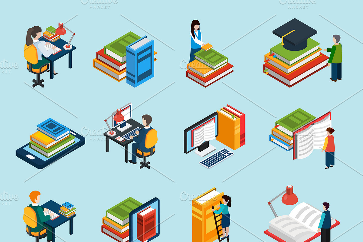 Isometric abstract library icons set in Icons - product preview 8