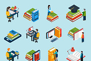 Isometric abstract library icons set
