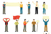 Protesting people icons set