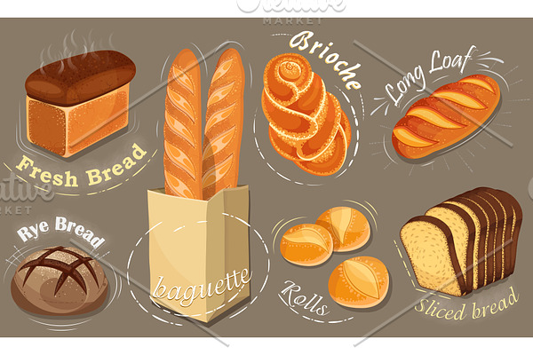 Vector bread icons set.