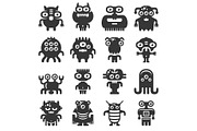 Cartoon Monsters Icons Set on White