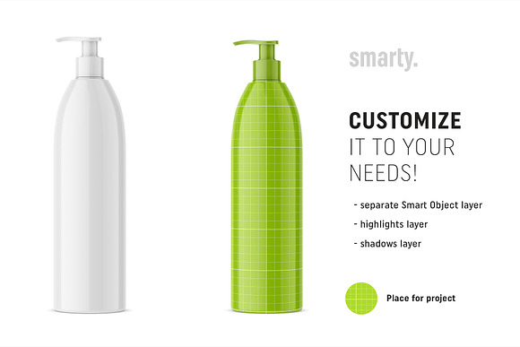 Glossy pump bottle mockup in Product Mockups - product preview 1