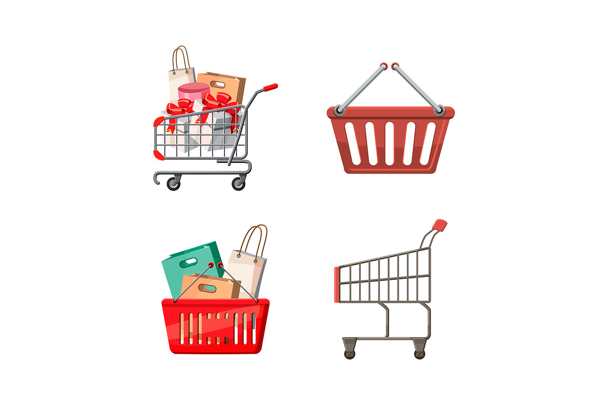 Shop basket icon set, cartoon style in Illustrations - product preview 8
