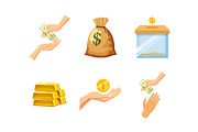 Money icon set, cartoon style