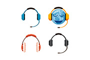 Headset icon set, cartoon style