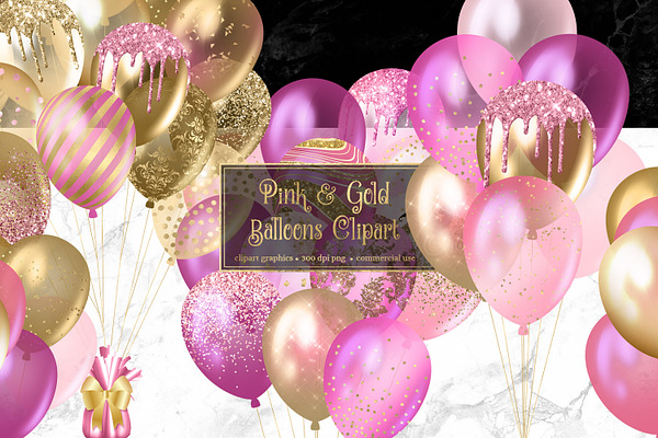 Pink and Gold Balloons Clipart