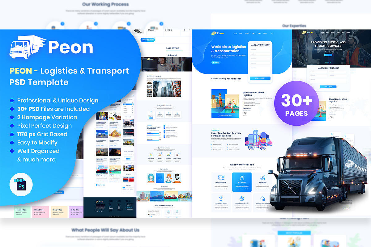 Peon - Logistic PSD Template in Landing Page Templates - product preview 8