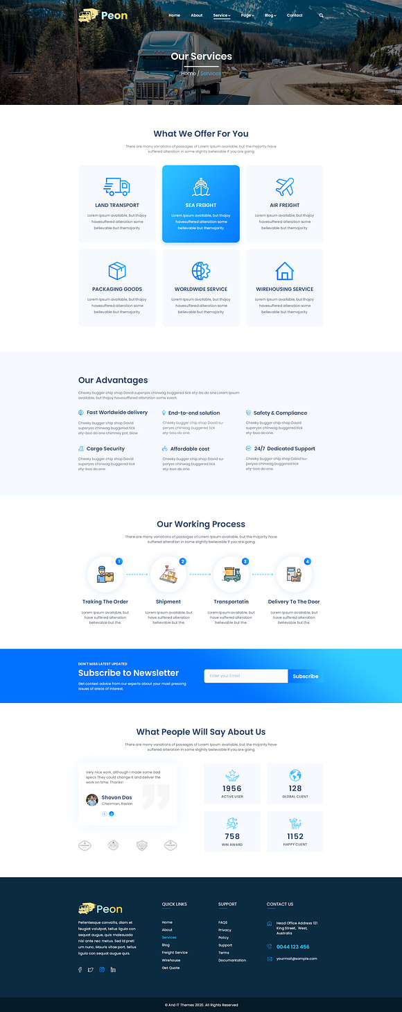 Peon - Logistic PSD Template in Landing Page Templates - product preview 7