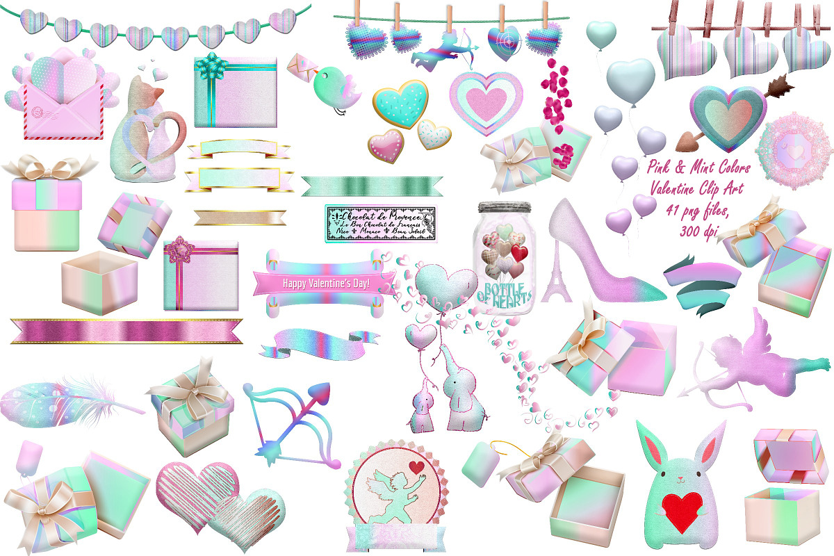 Valentine Mint Shades/Pinks Clip Art in Illustrations - product preview 8