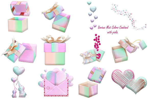 Valentine Mint Shades/Pinks Clip Art in Illustrations - product preview 3