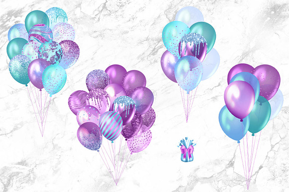 Aqua and Purple Balloons Clipart in Illustrations - product preview 1