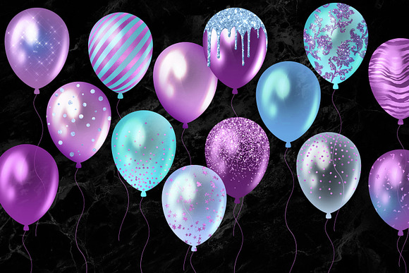 Aqua and Purple Balloons Clipart in Illustrations - product preview 2