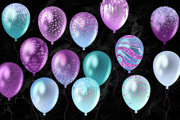 Aqua and Purple Balloons Clipart in Illustrations - product preview 3