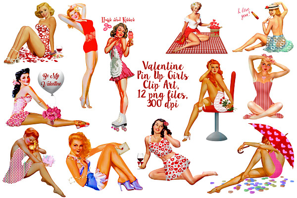 Valentine Pin-Up Girls Clip Art