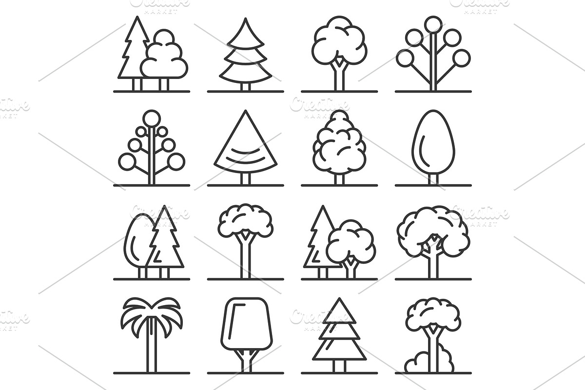 Tree Icons Set on White Background in Illustrations - product preview 8