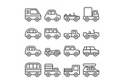 Cars and Trucks Line Icons Set