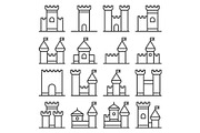 Castle Icon Line Style Set on White