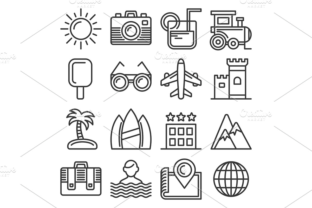 Summer Icons Set on White Background in Objects - product preview 8