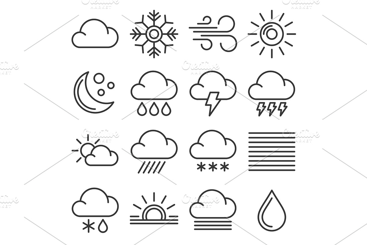 Weather Icons Set on White in Illustrations - product preview 8