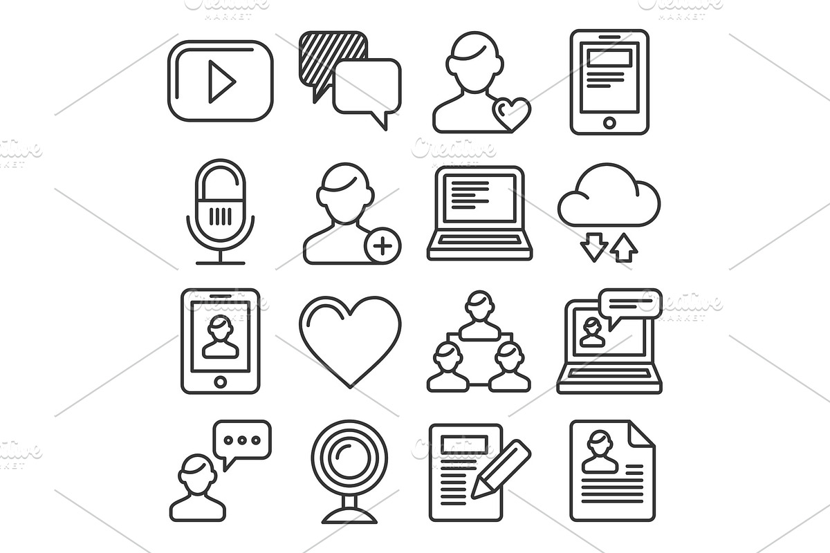 Media and Blog Icons set on White in Illustrations - product preview 8