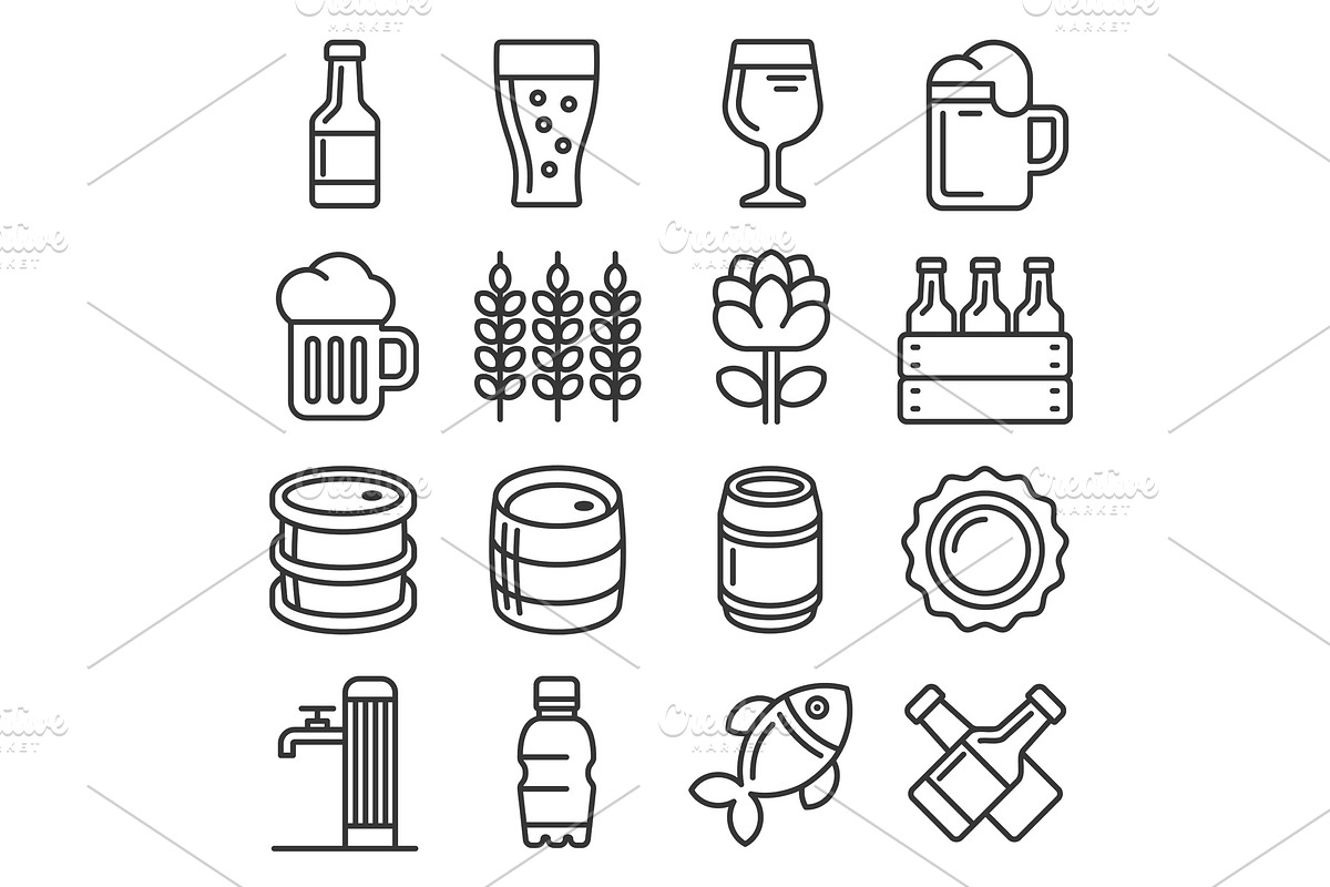 Beer Icons Set on White Background in Illustrations - product preview 8