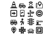 Car Traffic and Driving Icons Set on