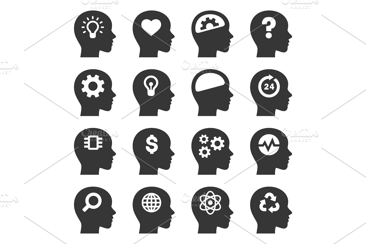 Thinking Head Icons Set on White in Illustrations - product preview 8