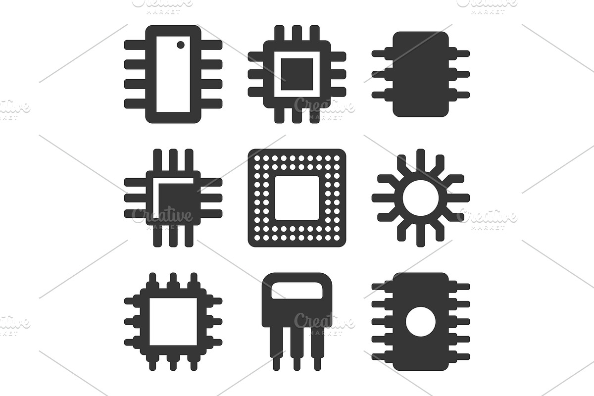 Electronic Computer CPU Chip Icons in Illustrations - product preview 8