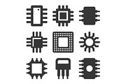 Electronic Computer CPU Chip Icons