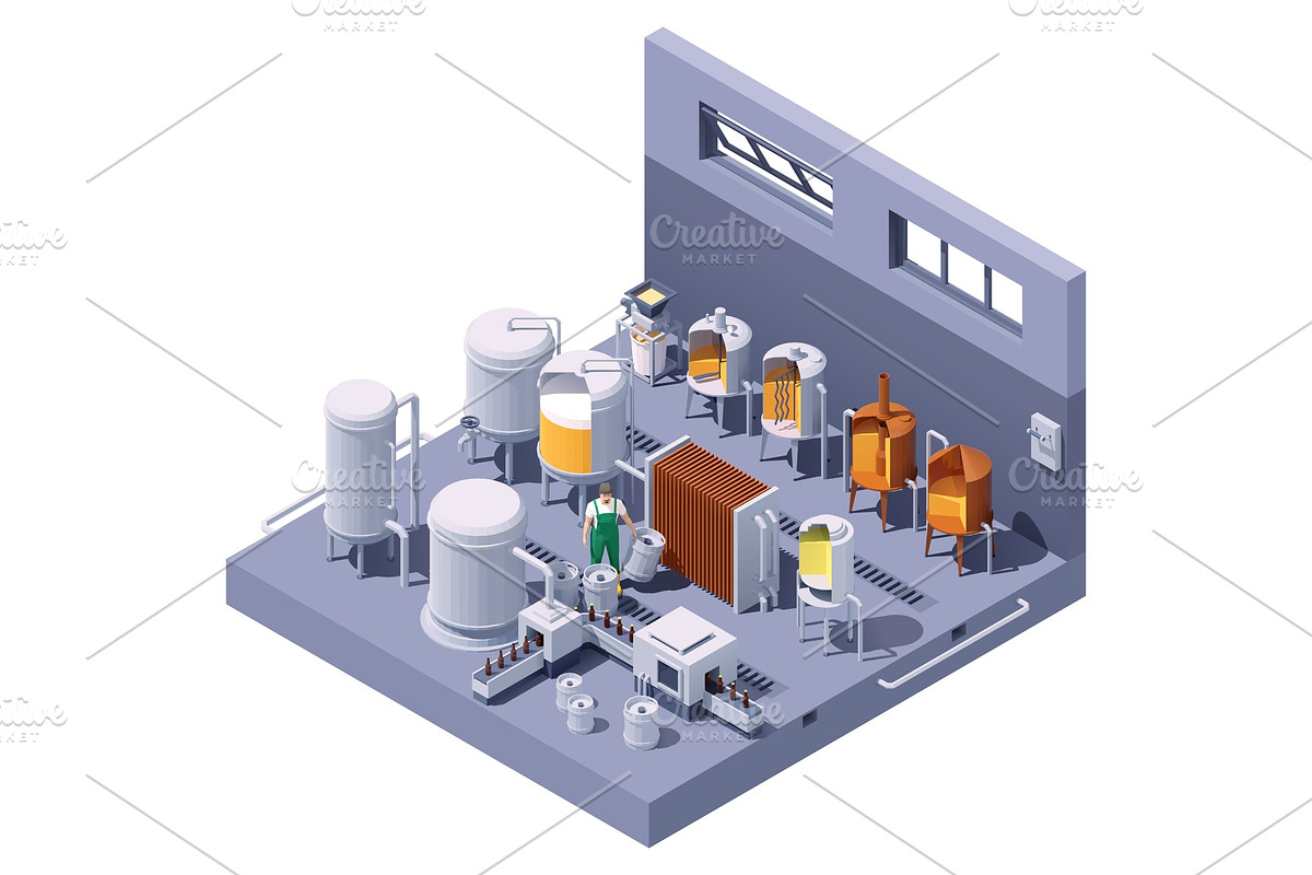 Vector isometric craft beer brewery in Illustrations - product preview 8