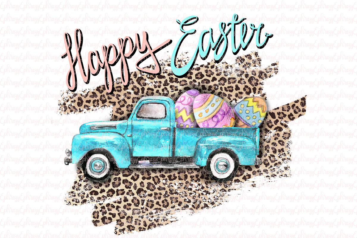 Happy Easter! Easter truck,eggs in Illustrations - product preview 8