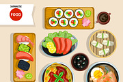 Japanese food top view set