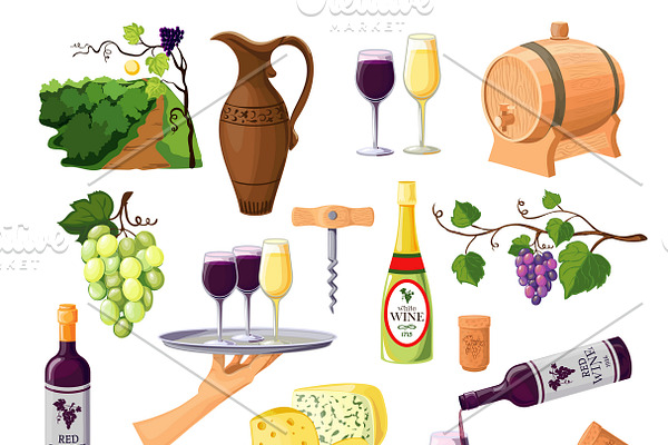 Color wine icons set