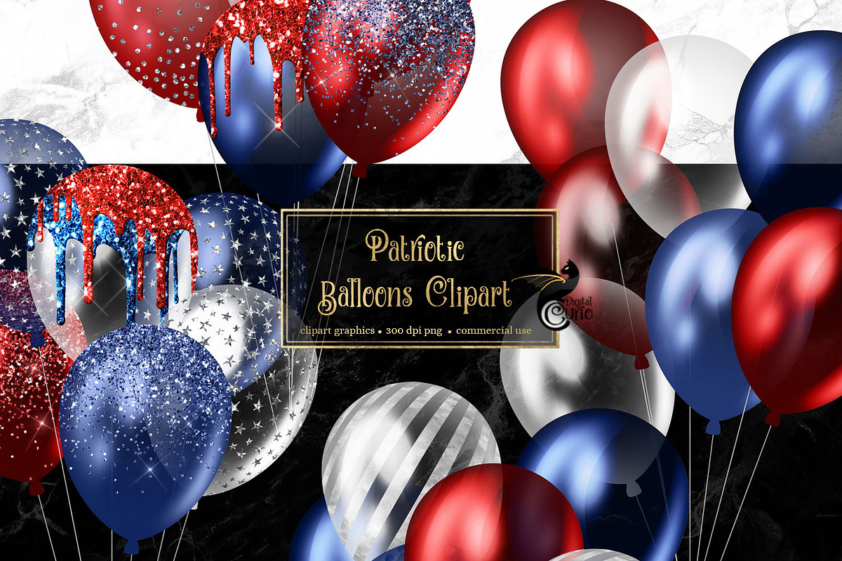 Patriotic Balloons Clipart in Illustrations - product preview 8