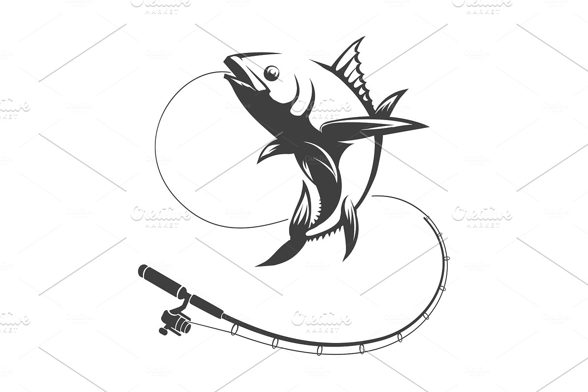 Tuna fish and fishing rod in Illustrations - product preview 8