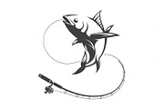 Tuna fish and fishing rod
