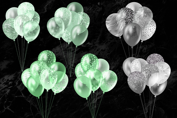 Mint Glitter Balloons Clipart in Illustrations - product preview 1